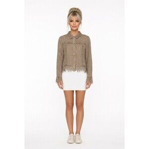 Young Threads Jacket Womens Size S Olive Taupe Floral Embroidered Button Front